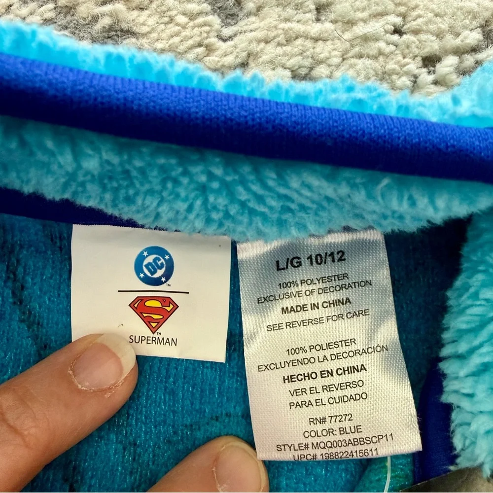 NWT-Boys Superman Sherpa Quarter Zip w/ Pockets Sz L (10/12) Cozy Warm - Picture 5 of 11